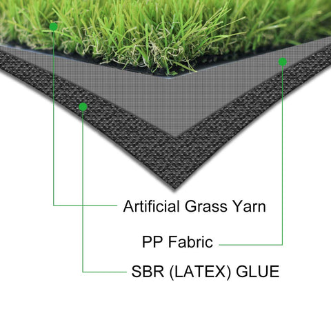 WarmShe artificial grass with drainage holes for quick water drainage.