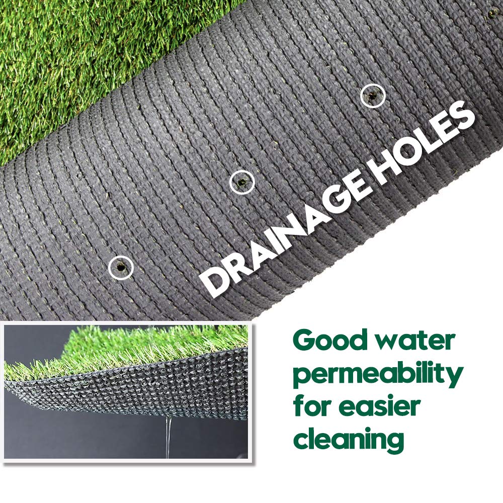 WarmShe artificial grass turf pet area highlights easy cleaning and pet play space.