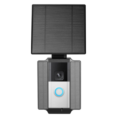 Wasserstein universal solar charger front view powering a Ring doorbell with steady energy.