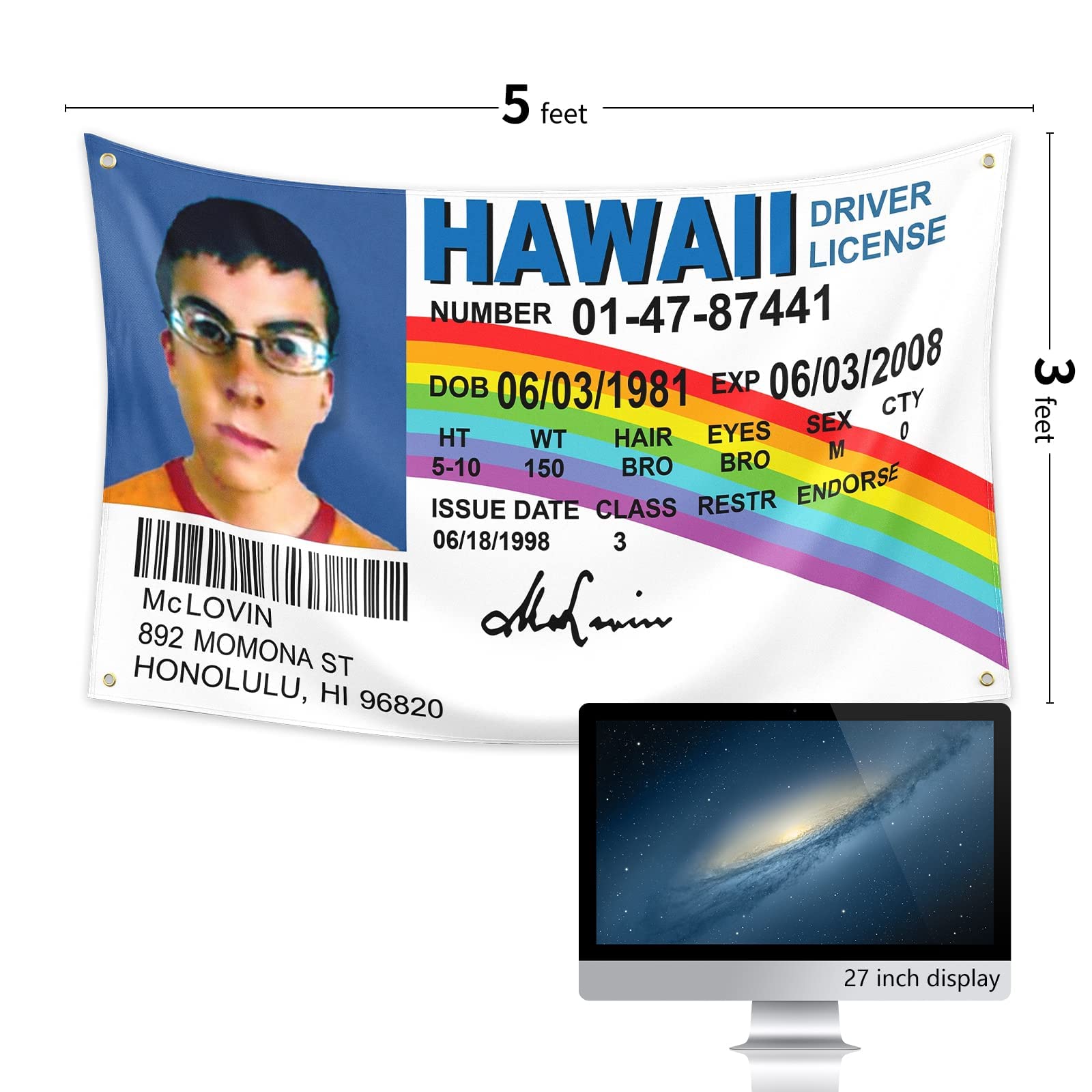 Wassupup Mclovin Id flag canvas header detail for durable hanging