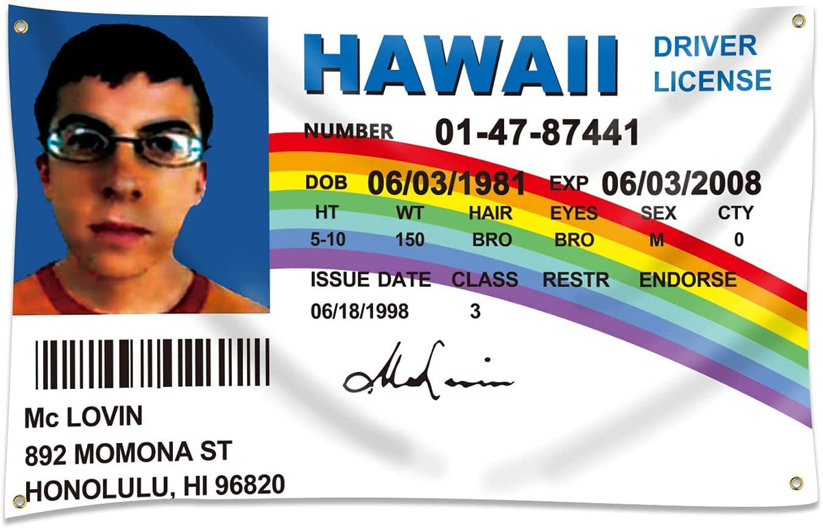 Wassupup Mclovin Id flag front view; dorm decor with vibrant color impact