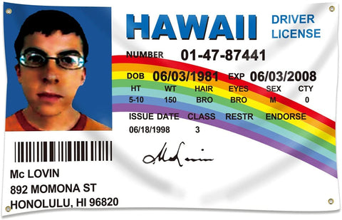 Wassupup Mclovin Id flag front view; dorm decor with vibrant color impact