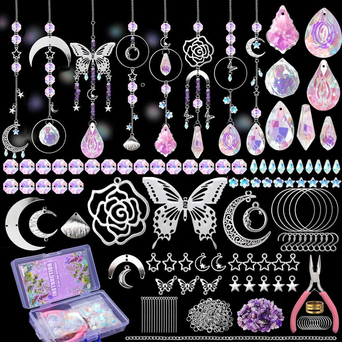 WASTROYAL DIY Suncatcher Kit with crystal parts for sparkling window decor.