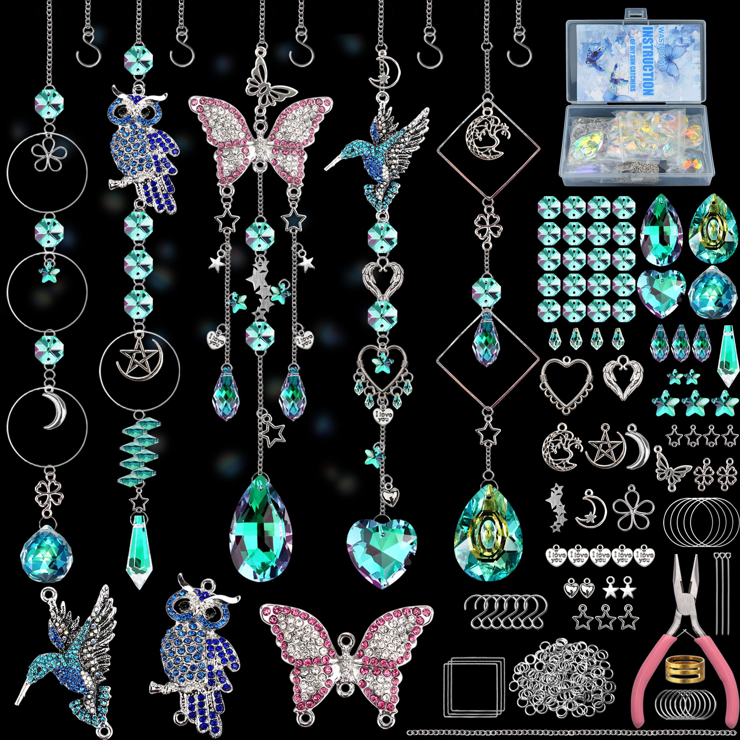 WASTROYAL DIY Suncatcher Kit box content showing organized supplies for easy crafting.