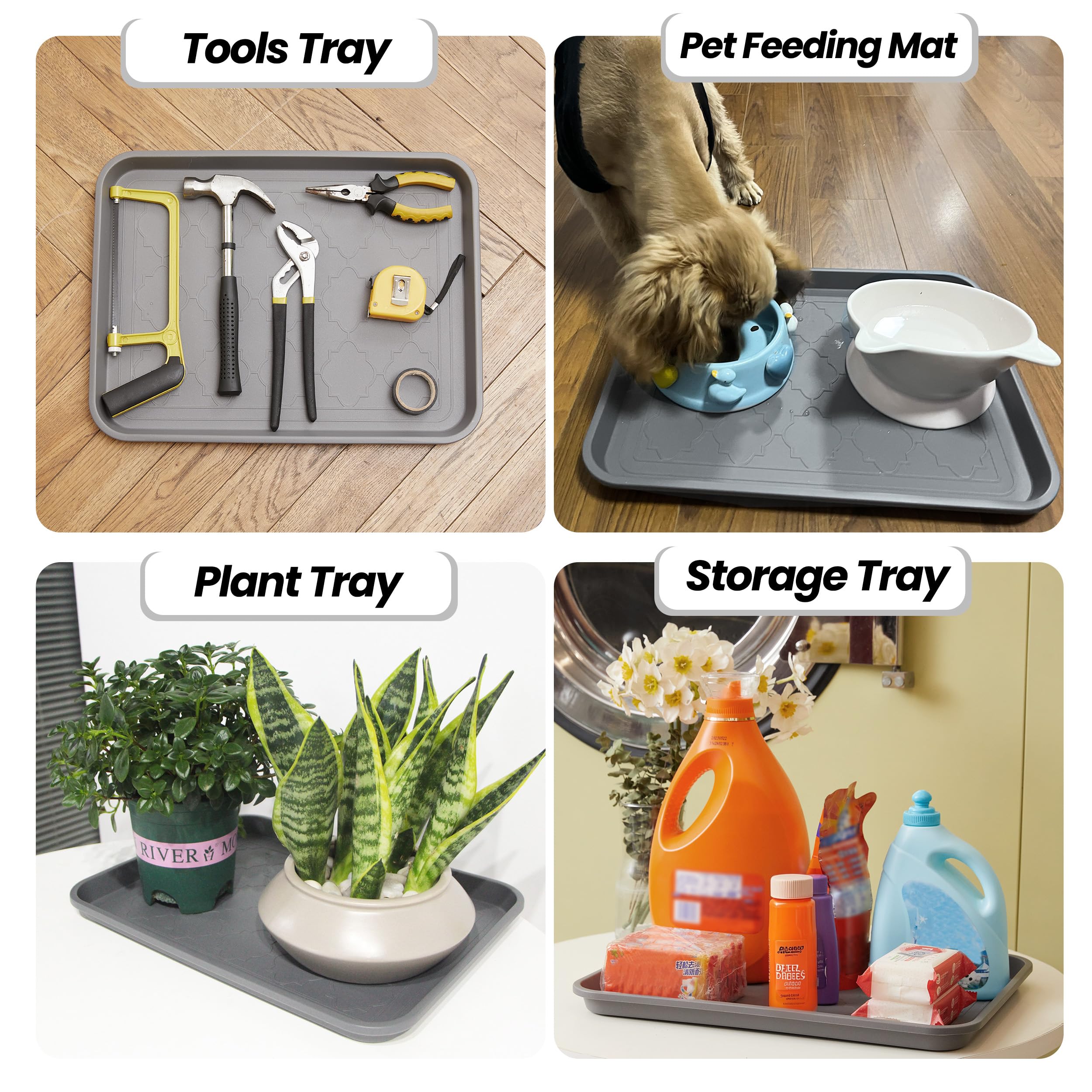 Wataniya Pet raised-edge tray contains splashes and mud.