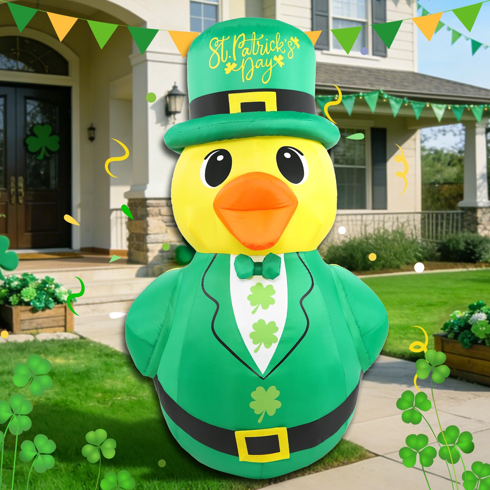 Watato 5ft duck inflatable garden decoration adds festive curb appeal after sunset.