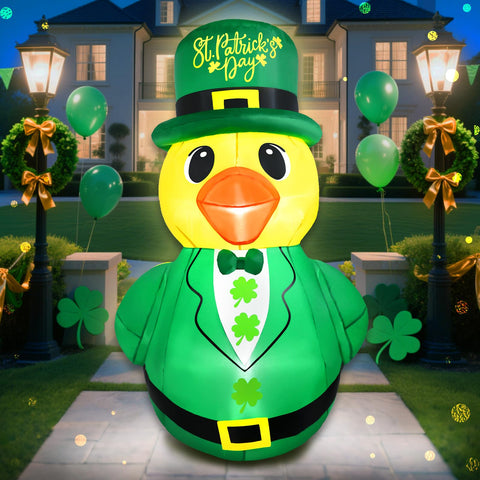 Watato duck inflatable with LED lights for outdoor St Patrick's Day charm.