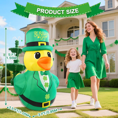 Watato St Patrick's Day inflatable duck lights illuminate lawns and porches.
