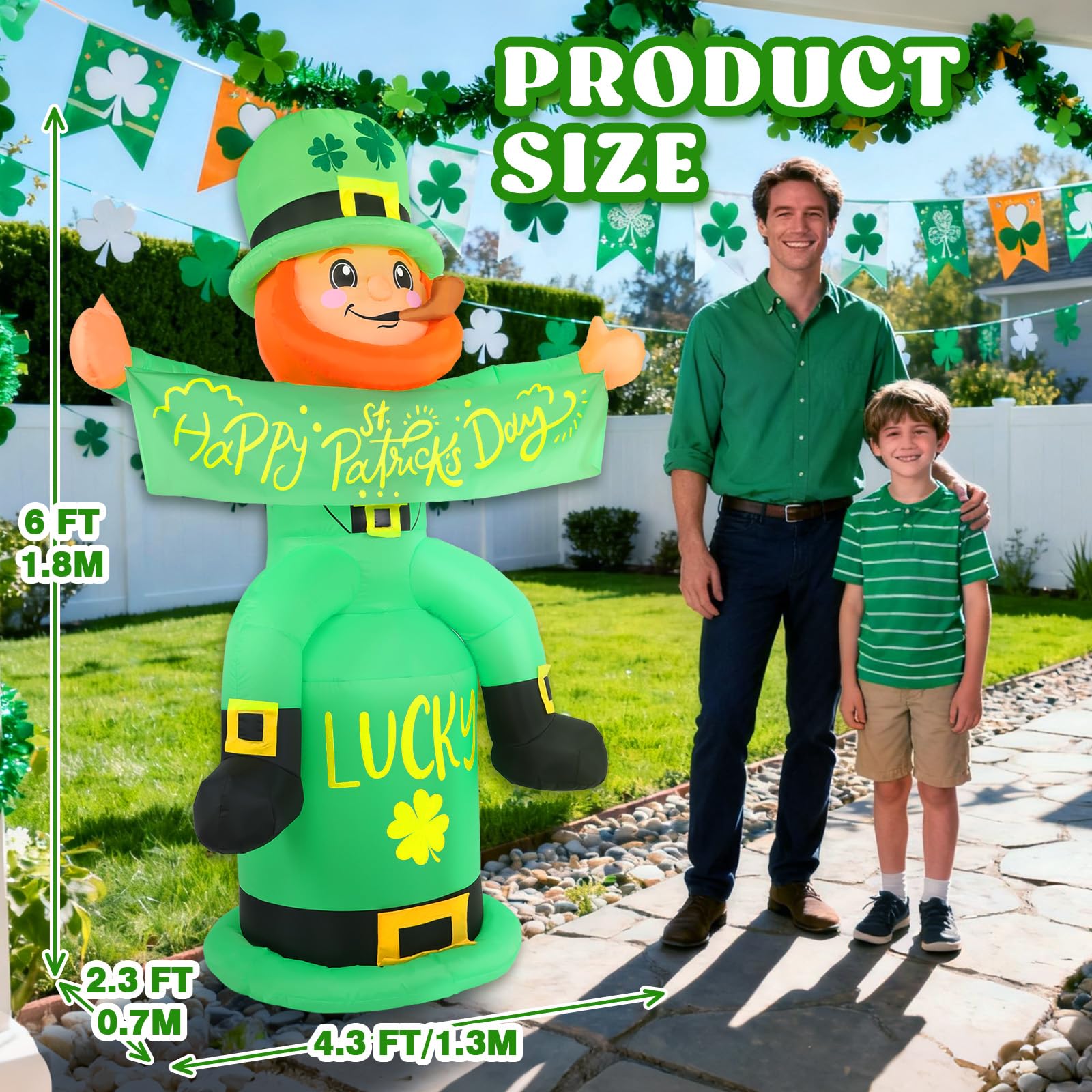 Watato inflatable with clover hat lights up your yard at night