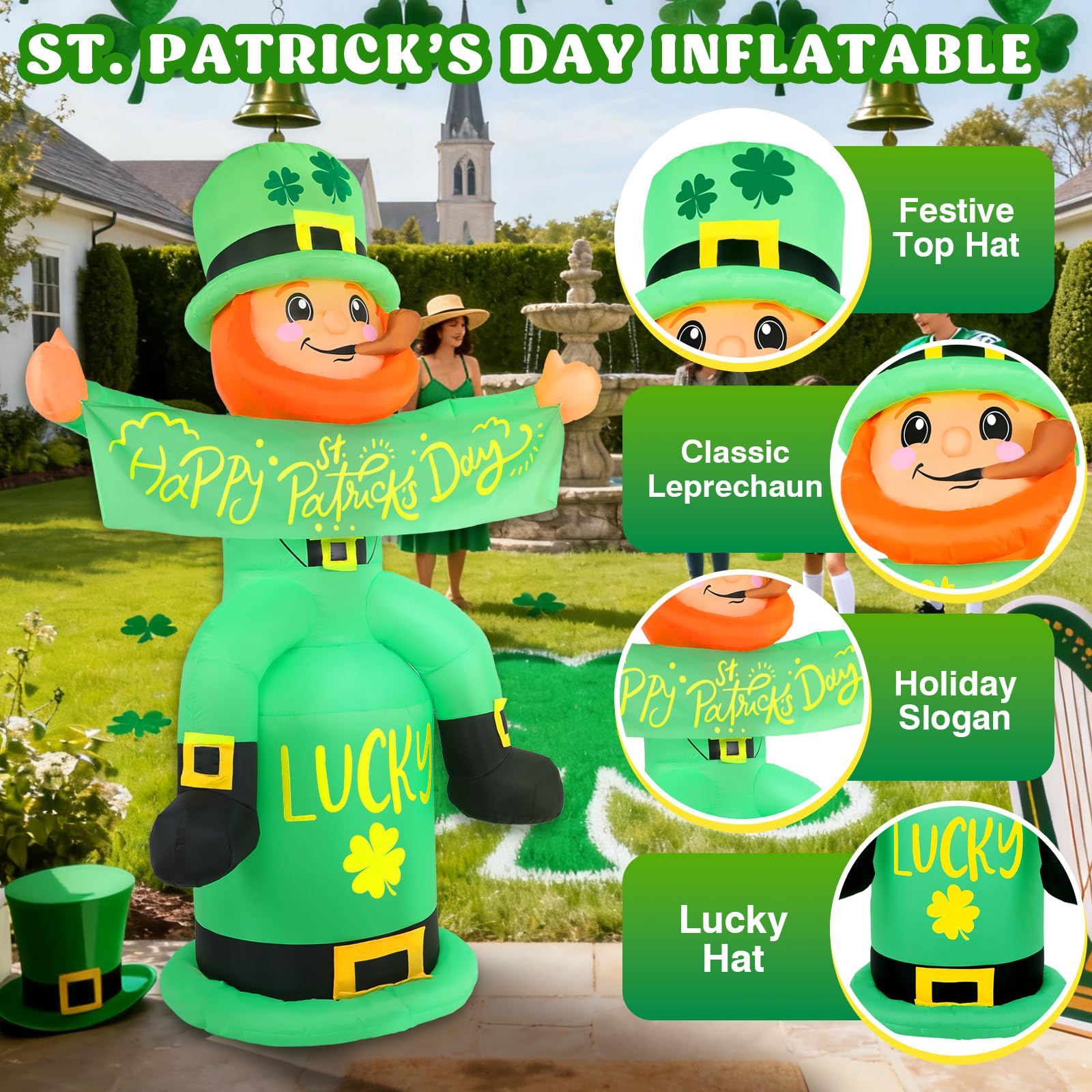 Watato LED-lit leprechaun inflates nighttime yard ambiance