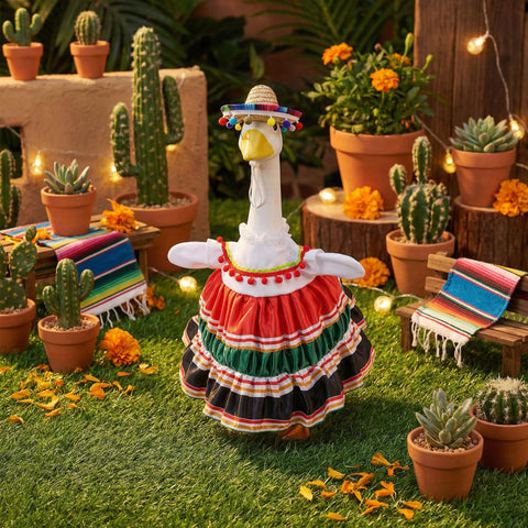 Watayo 23-inch goose statue outfit for easy, reusable outdoor decor.