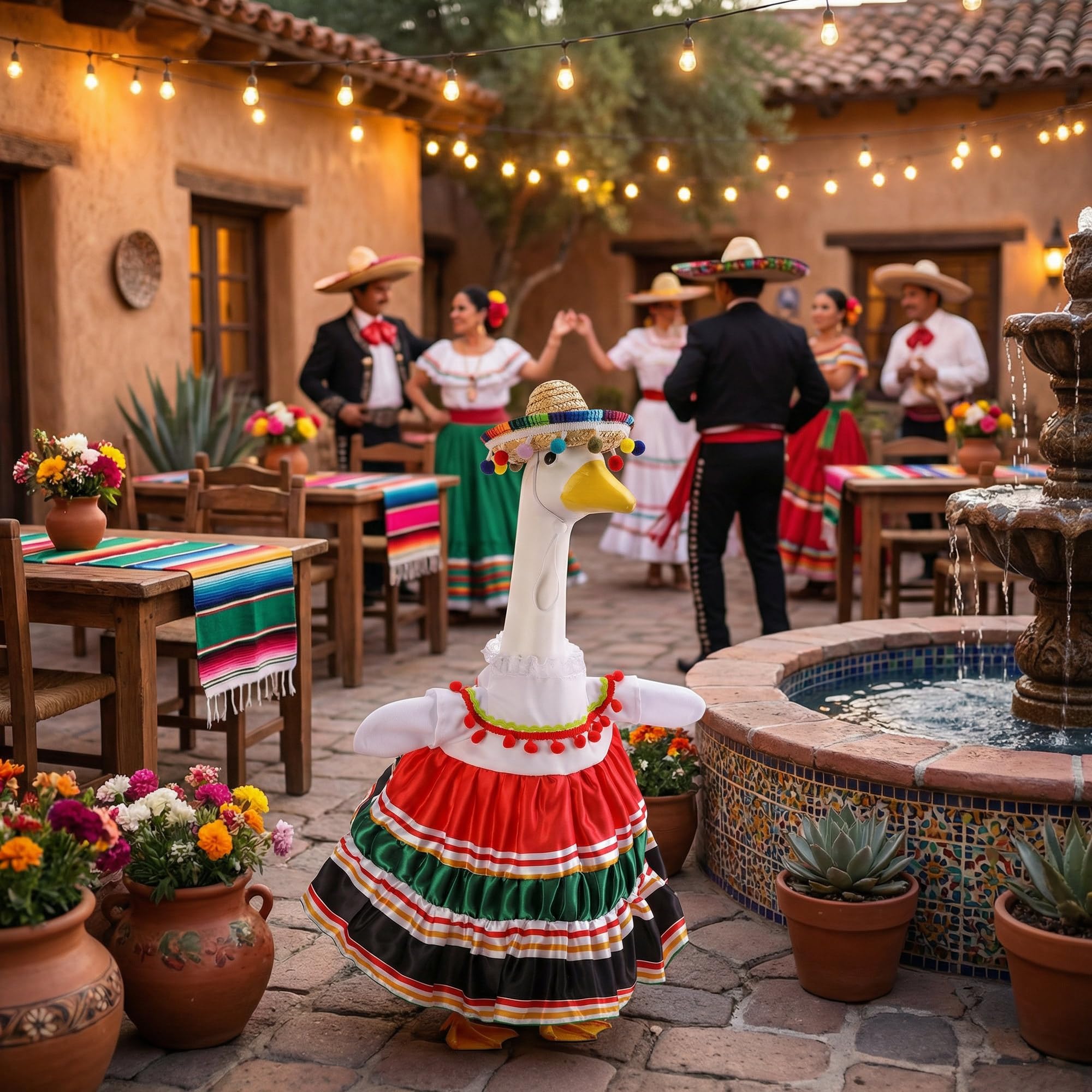 Watayo bright multicolor garden goose decor enhances seasonal centerpieces.