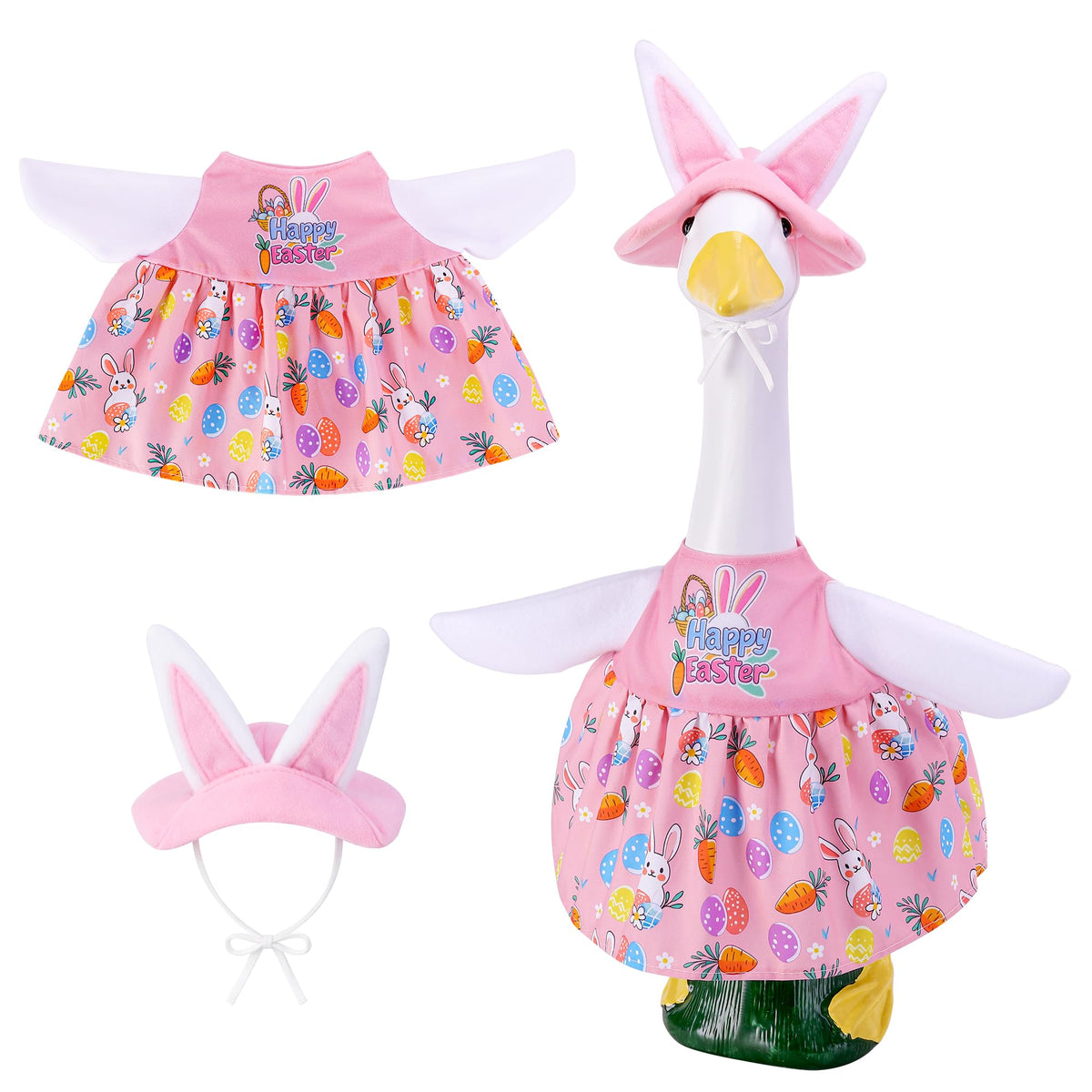 Watayo Easter goose dress pink for 23-inch statues enhances porch curb appeal