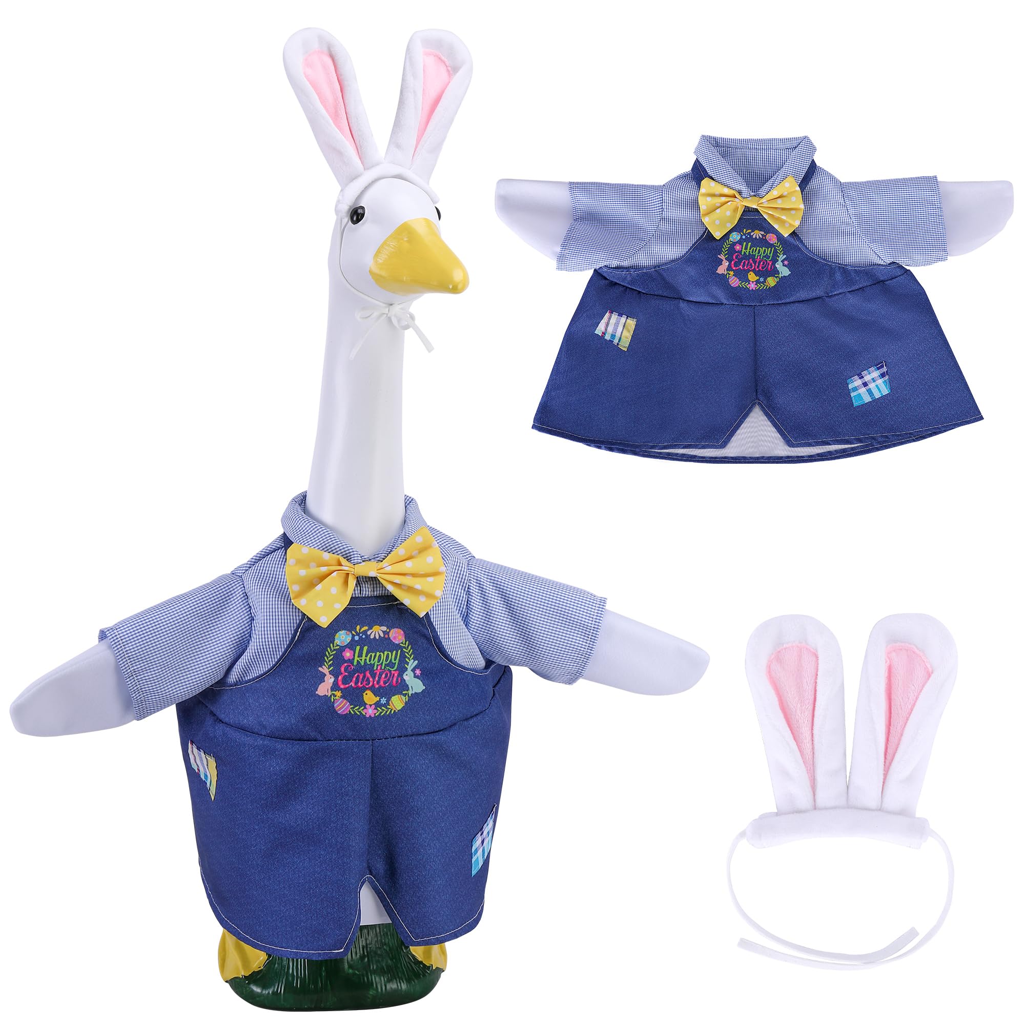 Watayo Easter goose outfit with bunny ears for 23-inch statue enhances porch decor.