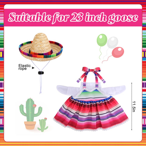 Watayo goose outfit with striped dress creates eye catching yard display.