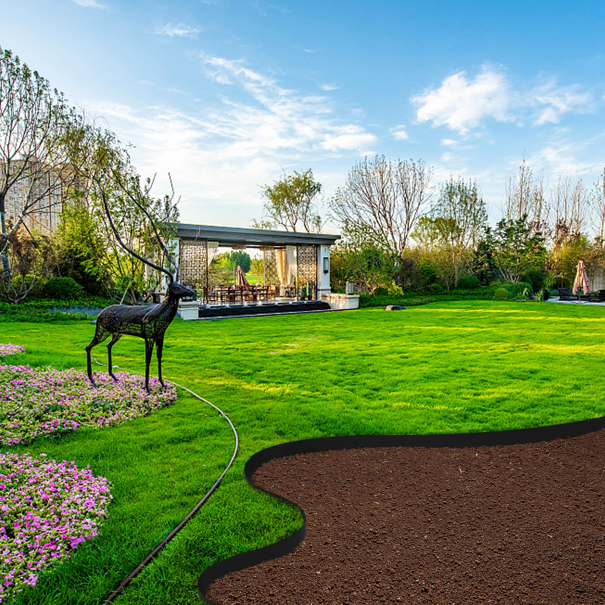 Watayo lawn border curved edges demonstrates easy installation on irregular lawns and paths.