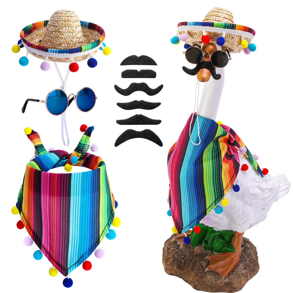 Watayo Mexican goose outfits sombrero hat enhances festive porch decor for Cinco de Mayo