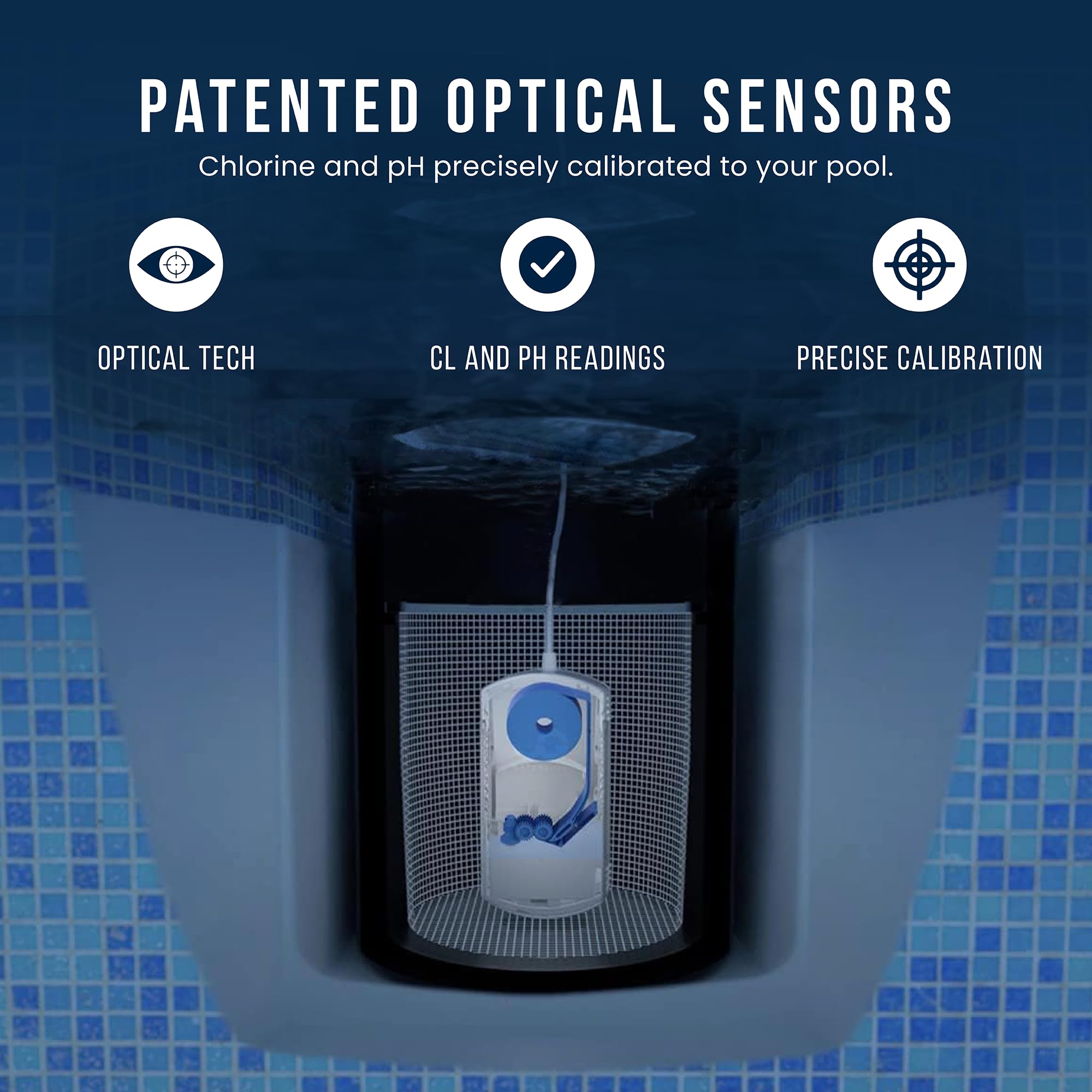 WaterGuru Sense S2 tracks pH, chlorine, CYA, alkalinity, hardness.