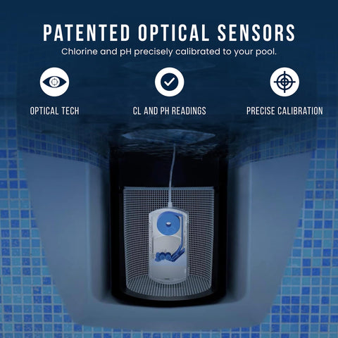 WaterGuru Sense S2 tracks pH, chlorine, CYA, alkalinity, hardness.