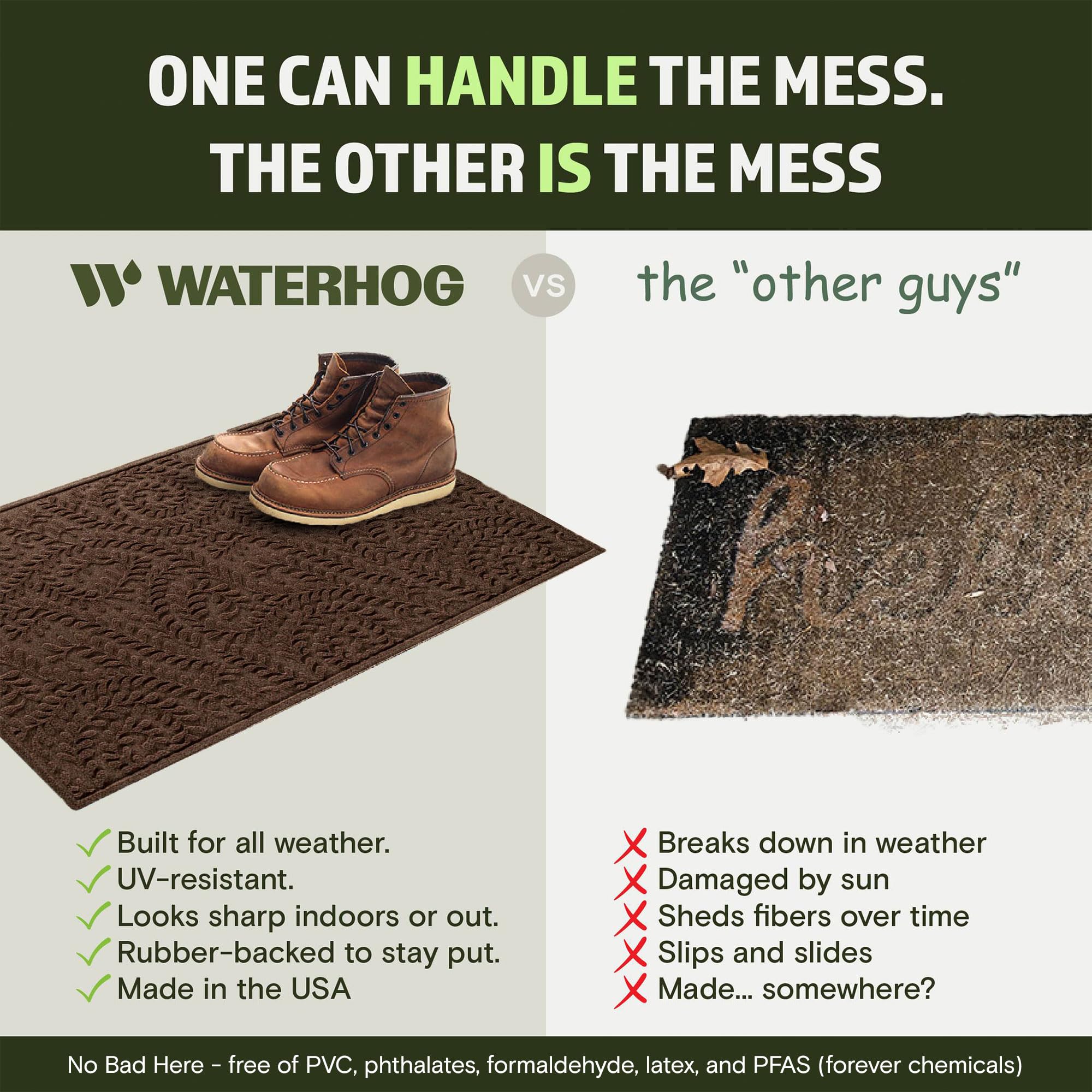 WaterHog Boxwood mat backside shows non-slip rubber backing for secure footing