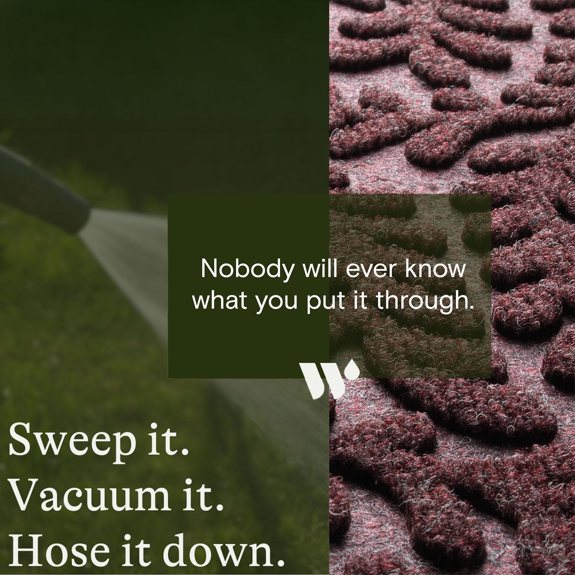 WaterHog Boxwood easy to clean—shake, vacuum, hose down.