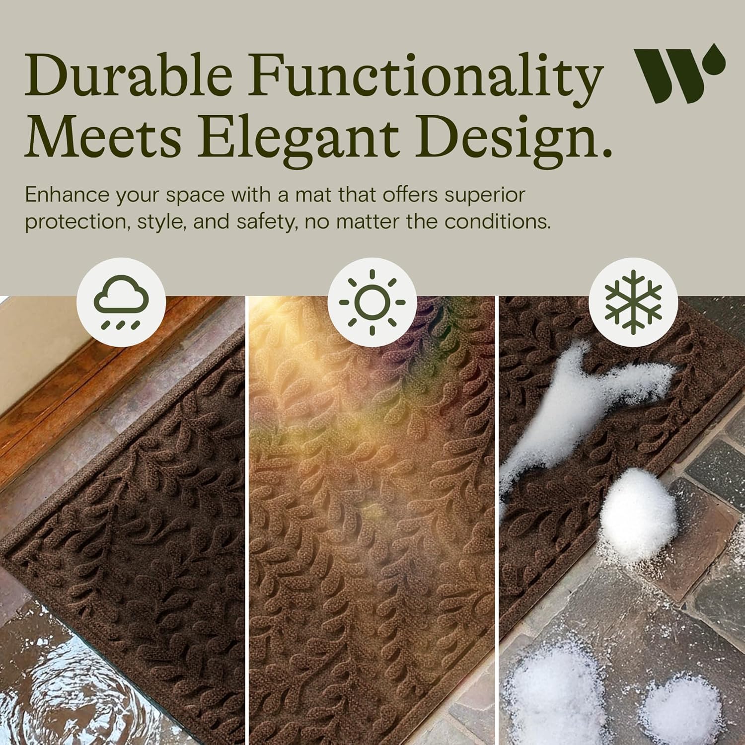 WaterHog Boxwood mat positioned by a doorway for indoor-outdoor use