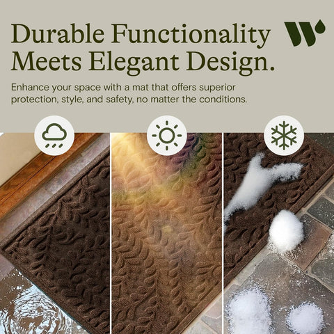 WaterHog Boxwood mat positioned by a doorway for indoor-outdoor use