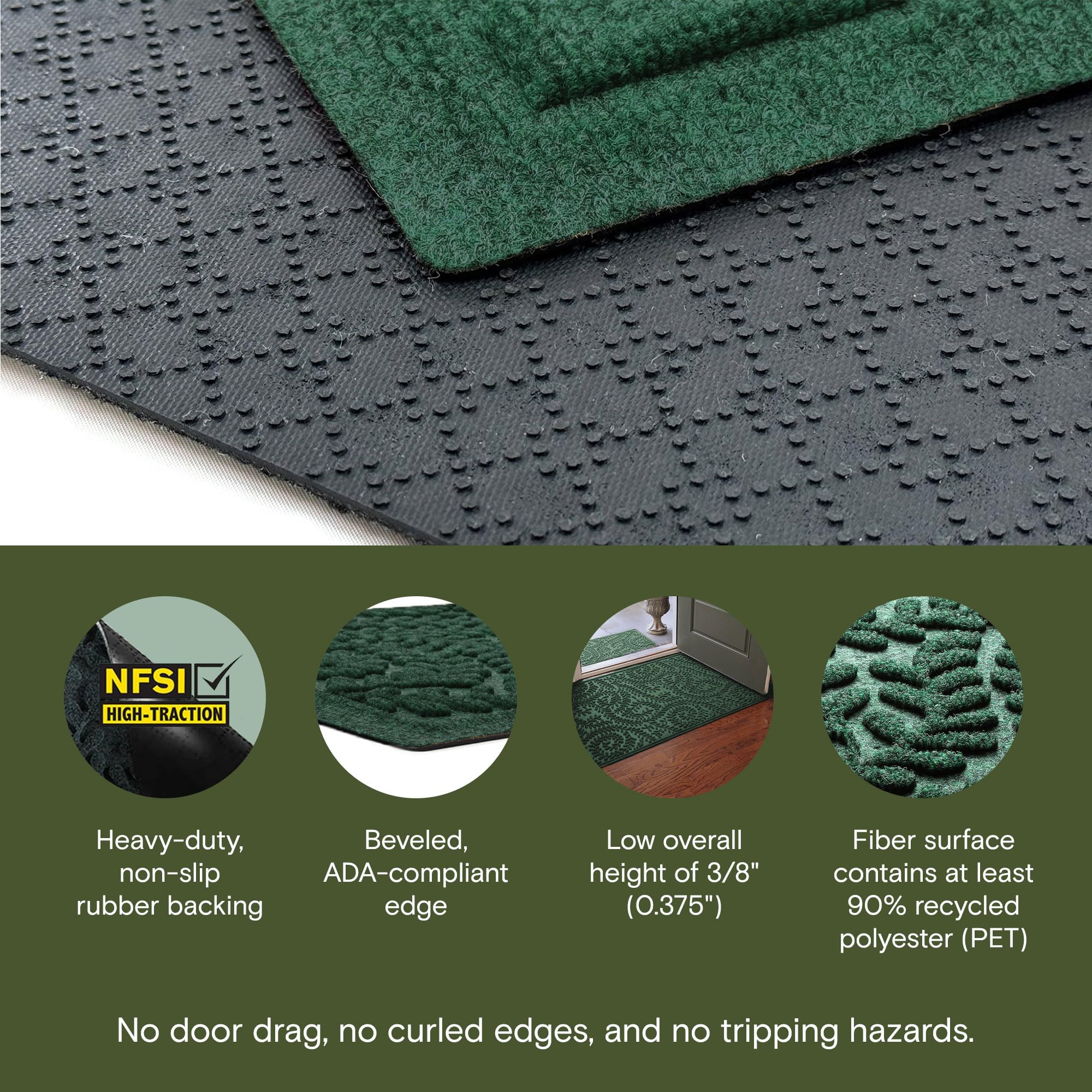 WaterHog Boxwood features a non-slip rubber backing for solid stability on hardwood surfaces.