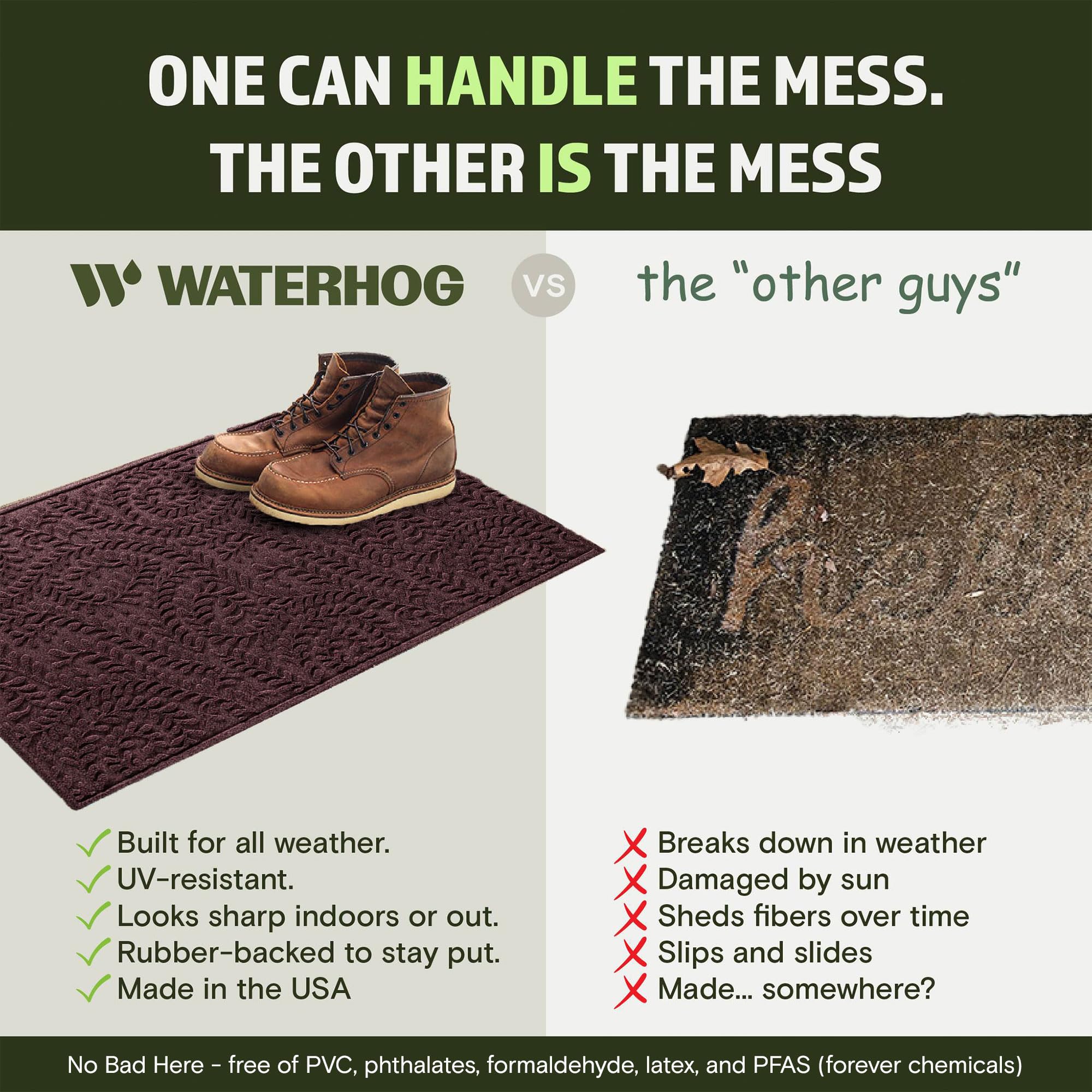WaterHog Boxwood mat made with recycled materials for durable, eco-friendly entryway.