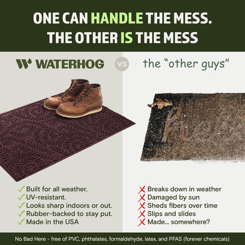 WaterHog Boxwood mat made with recycled materials for durable, eco-friendly entryway.