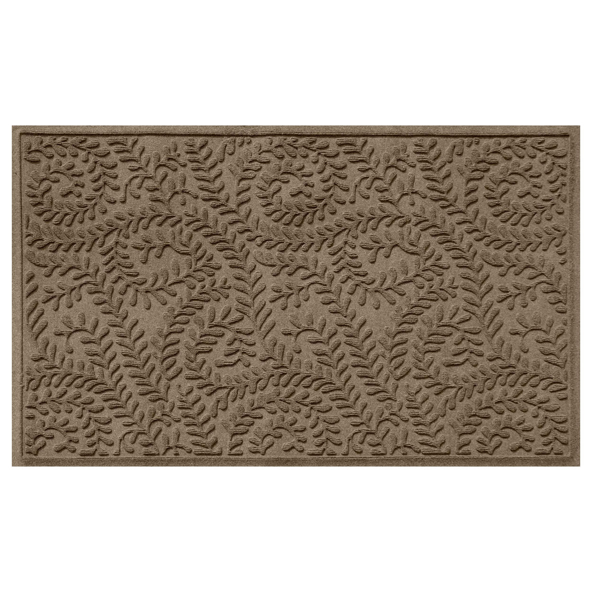 WaterHog Boxwood front door mat close-up showing ribbed texture trapping moisture.