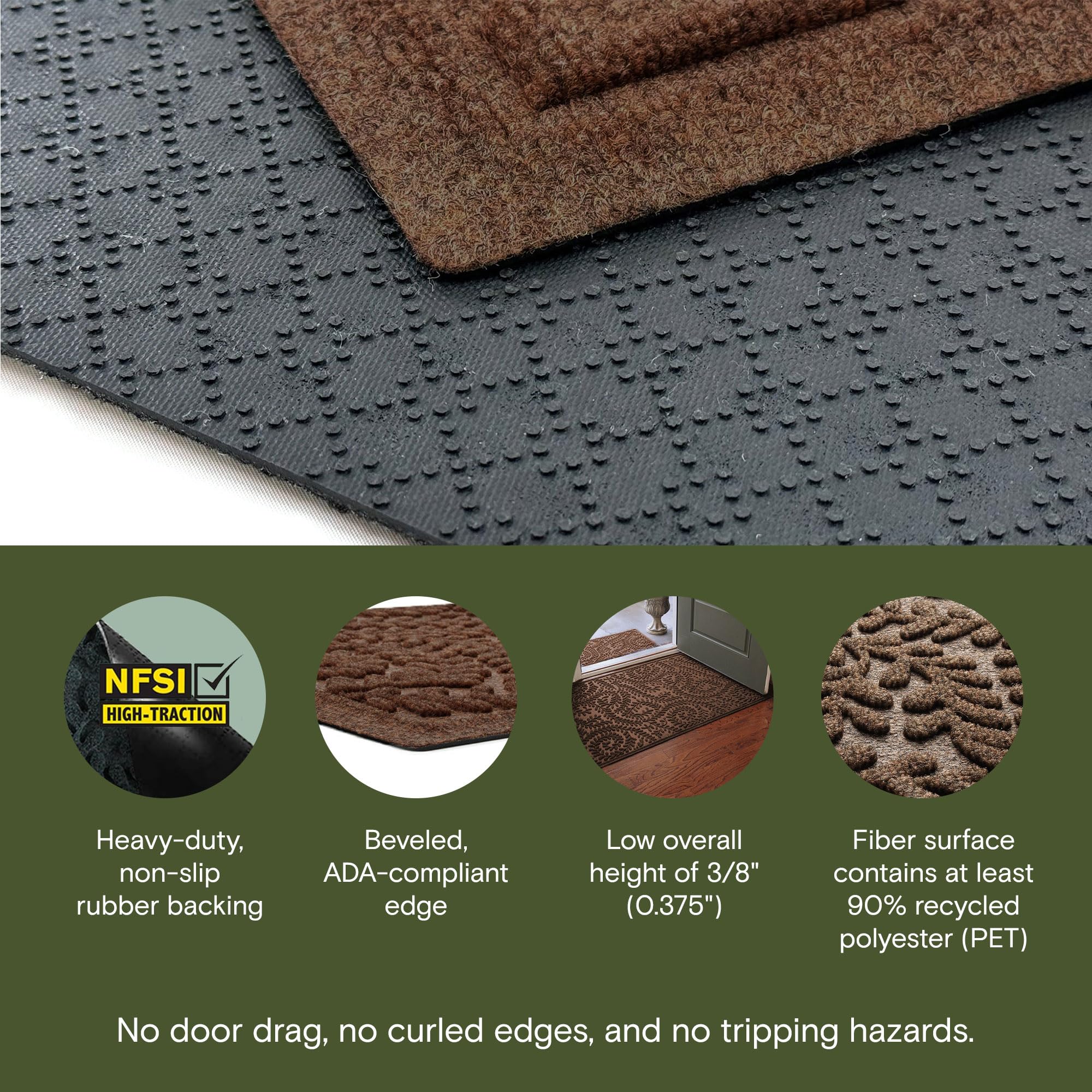 WaterHog Boxwood front mat highlights ridged floral design that traps moisture