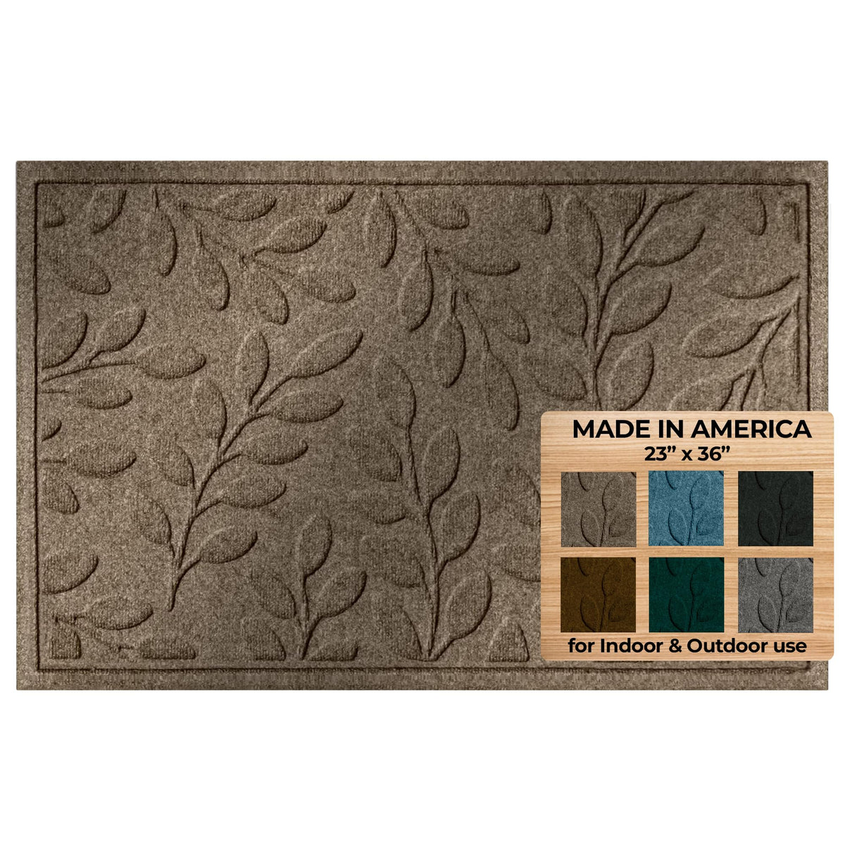 WaterHog Brittney Leaf front door mat in camel traps moisture for dry entryways