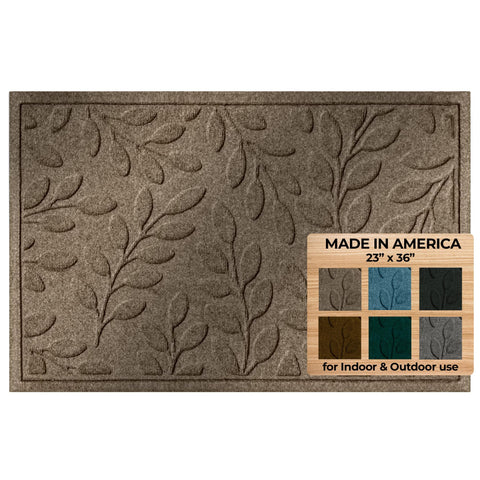 WaterHog Brittney Leaf front door mat in camel traps moisture for dry entryways