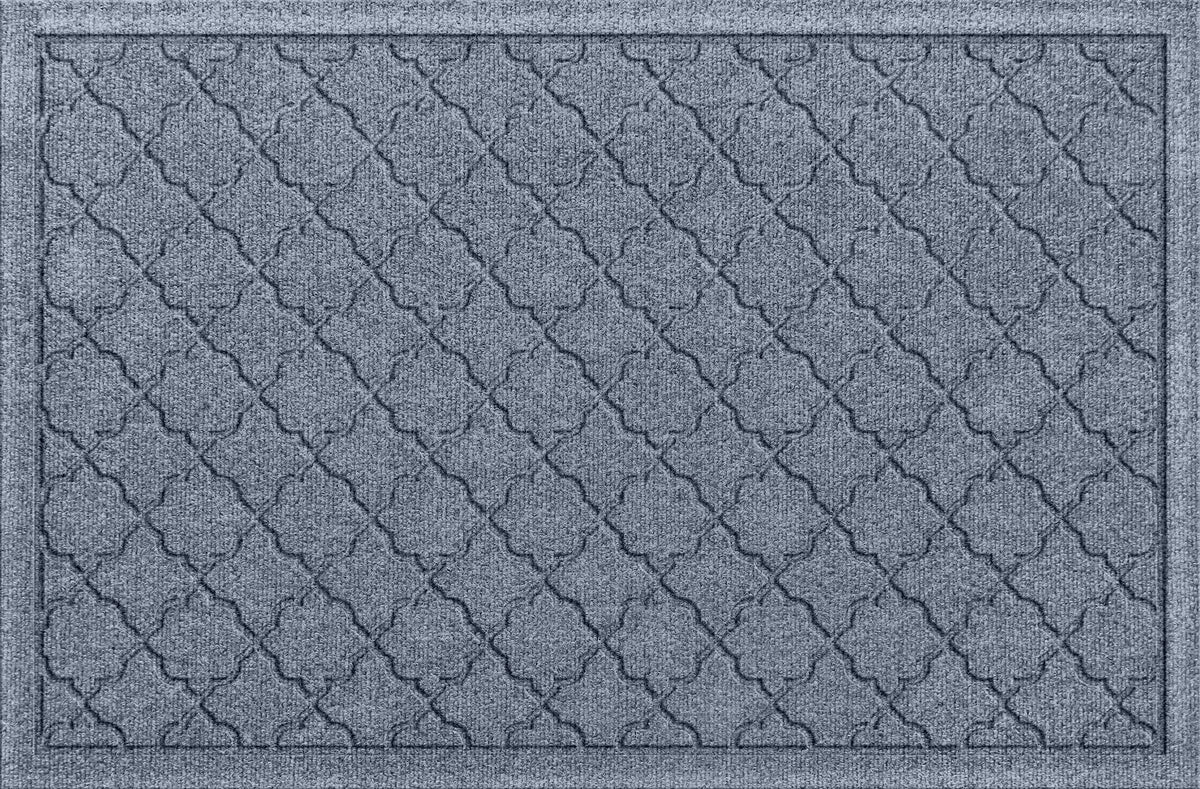WaterHog Cordova front door mat Bluestone with ridged surface traps dirt.