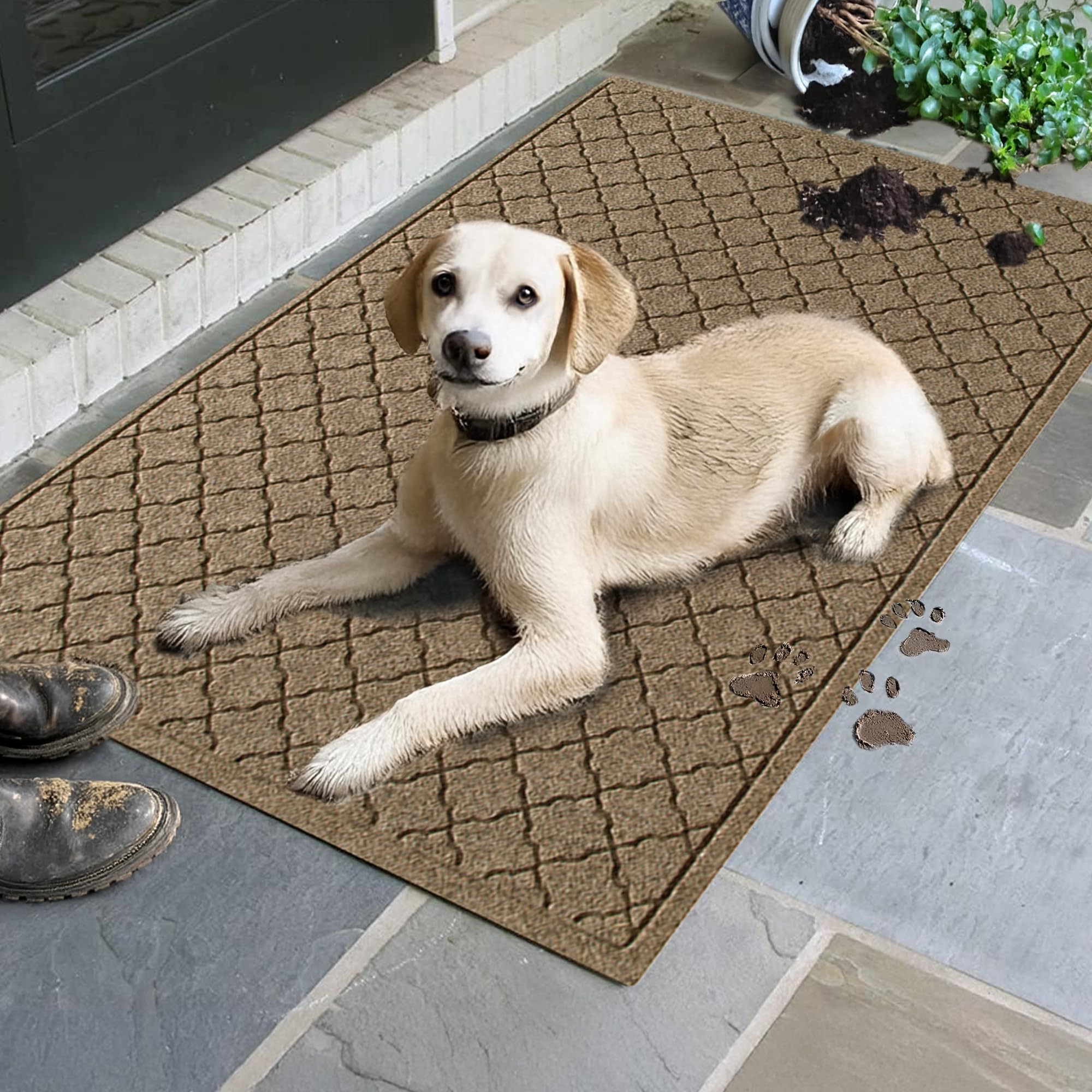 WaterHog Cordova front door mat water-trap closeup highlights moisture containment.