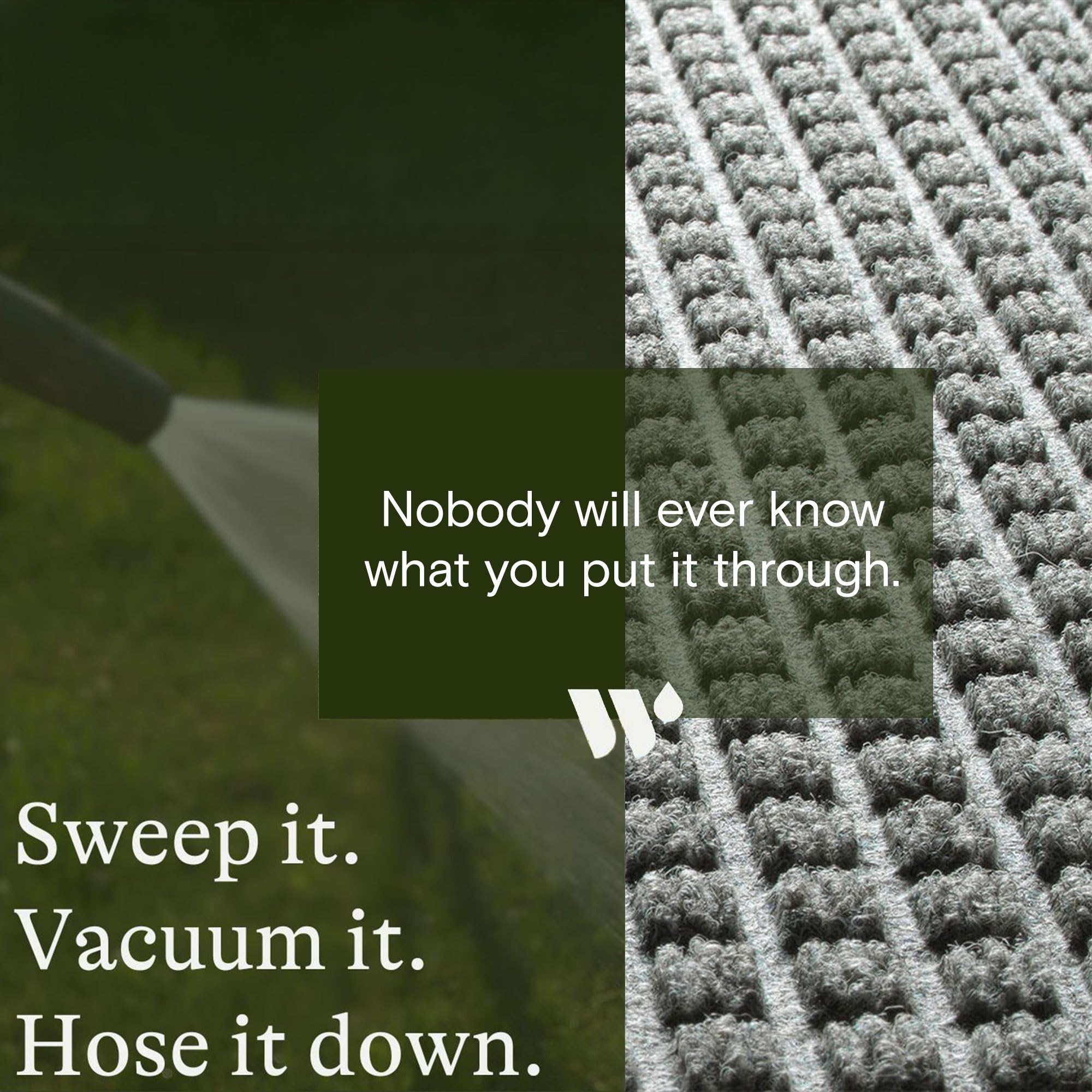 WaterHog Squares high-low surface reduces mat crush under heavy foot traffic