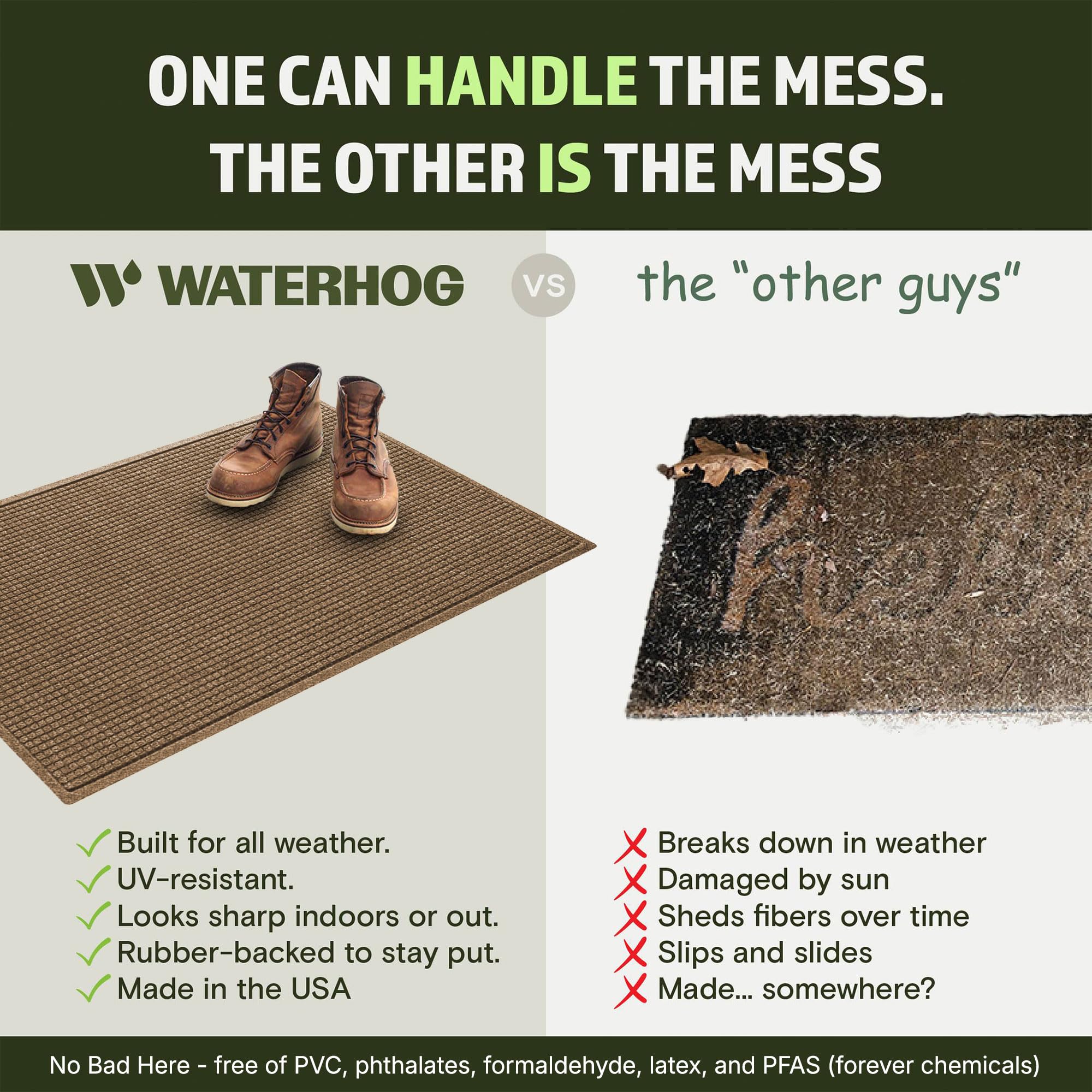 WaterHog Squares low-profile edge emphasizes seamless door clearance.