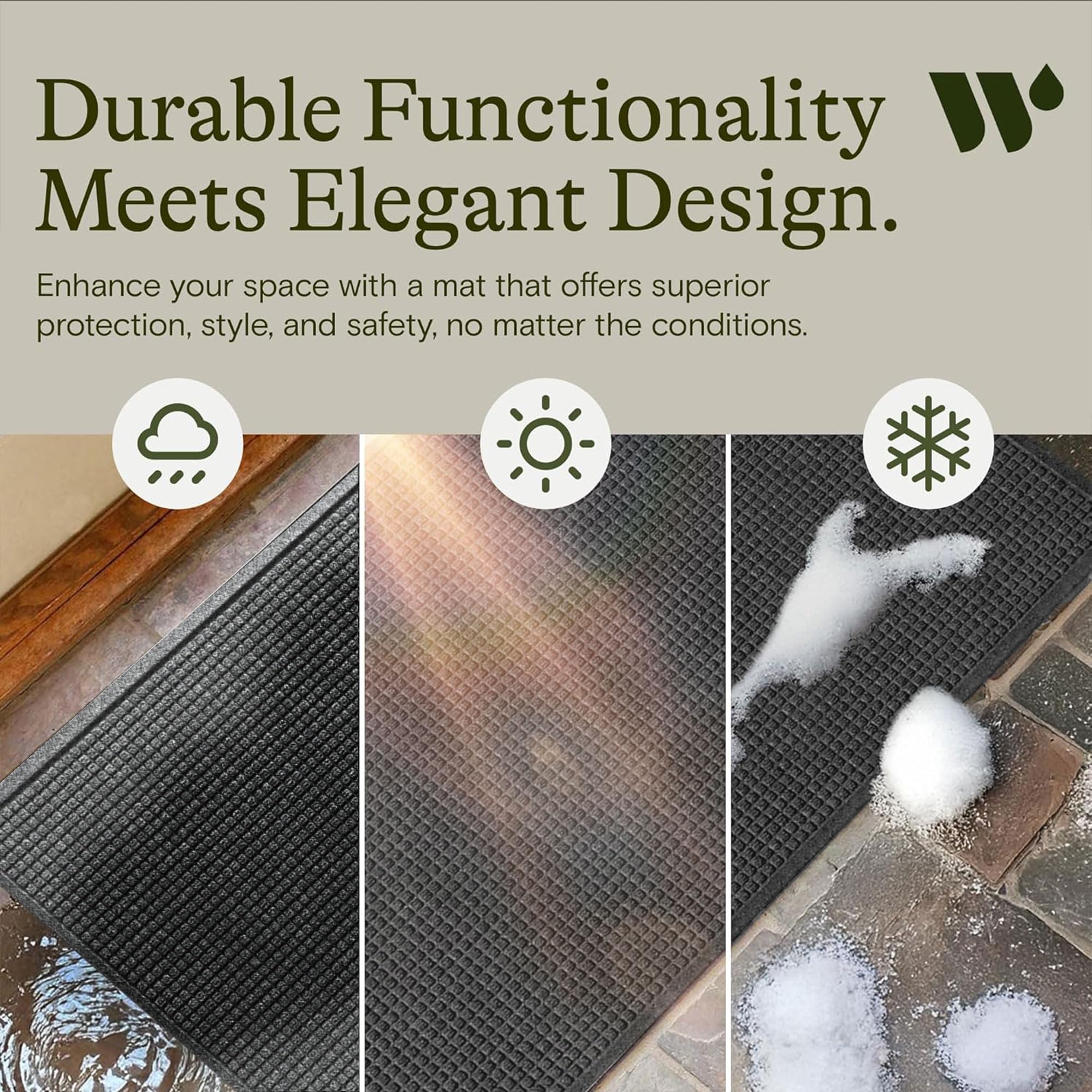 WaterHog Squares USA-made mat supports durable eco-friendly materials