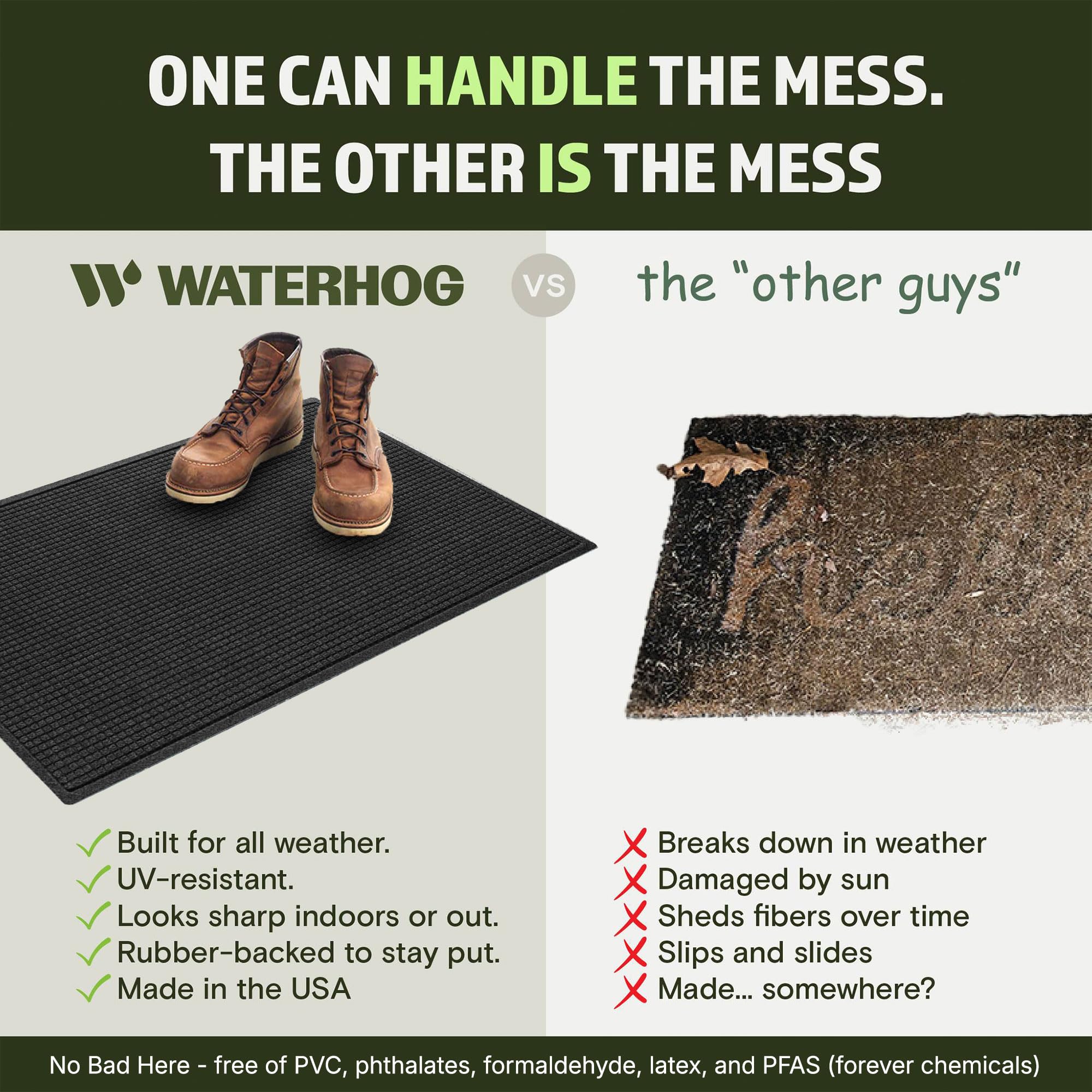 WaterHog Squares low-profile mat fits under doors while protecting the floor.