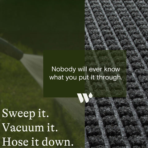 WaterHog Squares heavy-duty backing resists weather for all-season use.