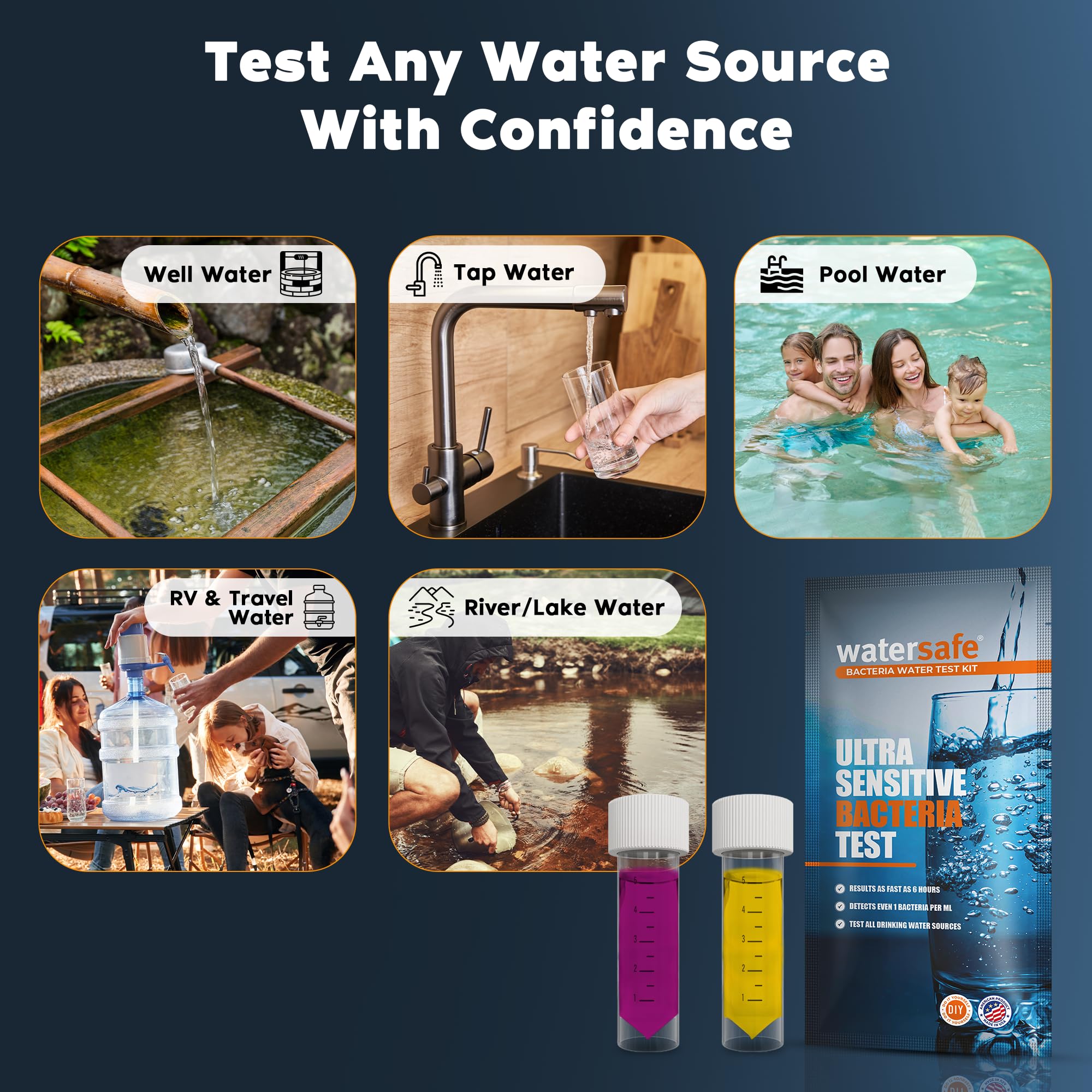 Watersafe Bacteria Test Kit USA-made facility label signals trusted production.