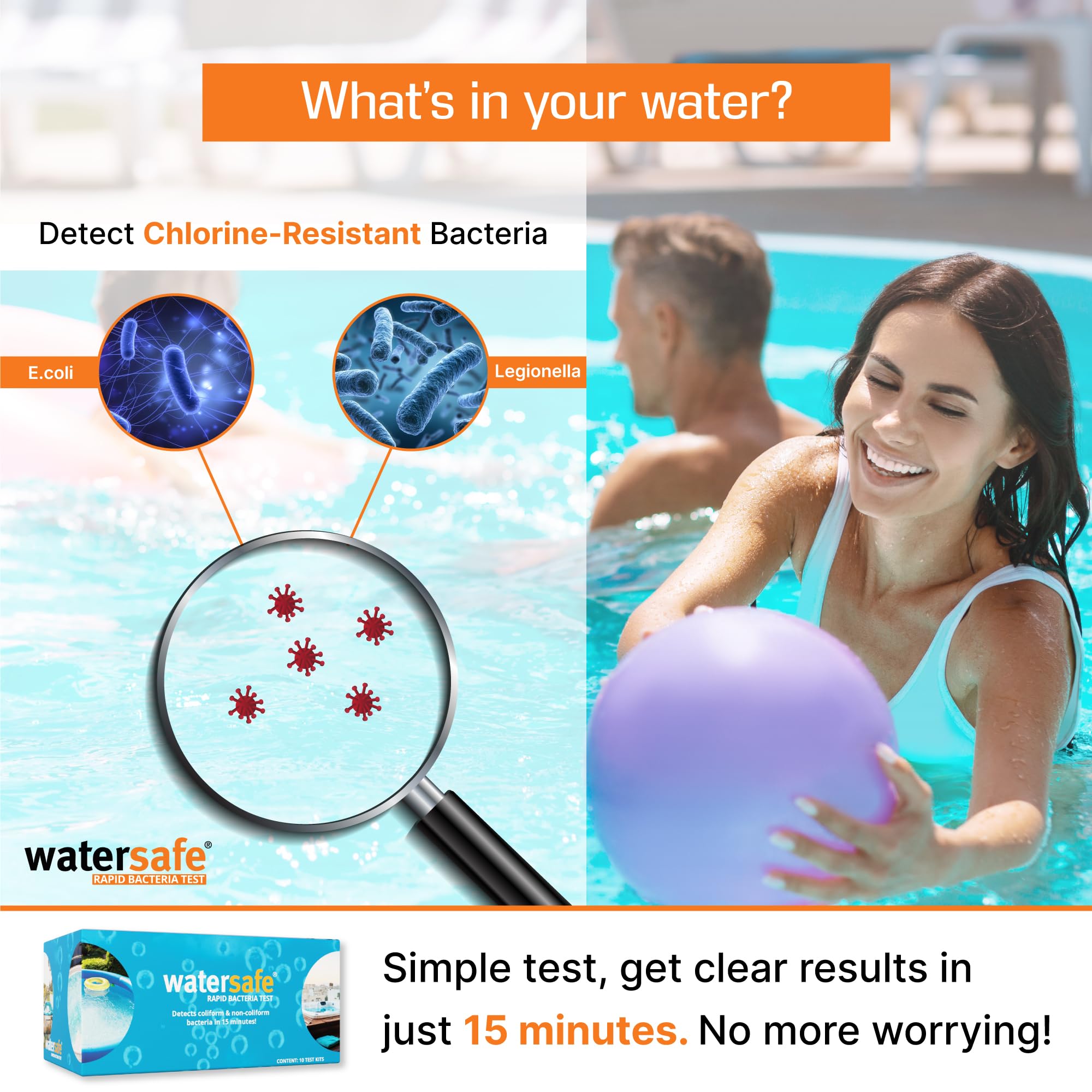 Watersafe result visual readout confirms water quality at a glance.