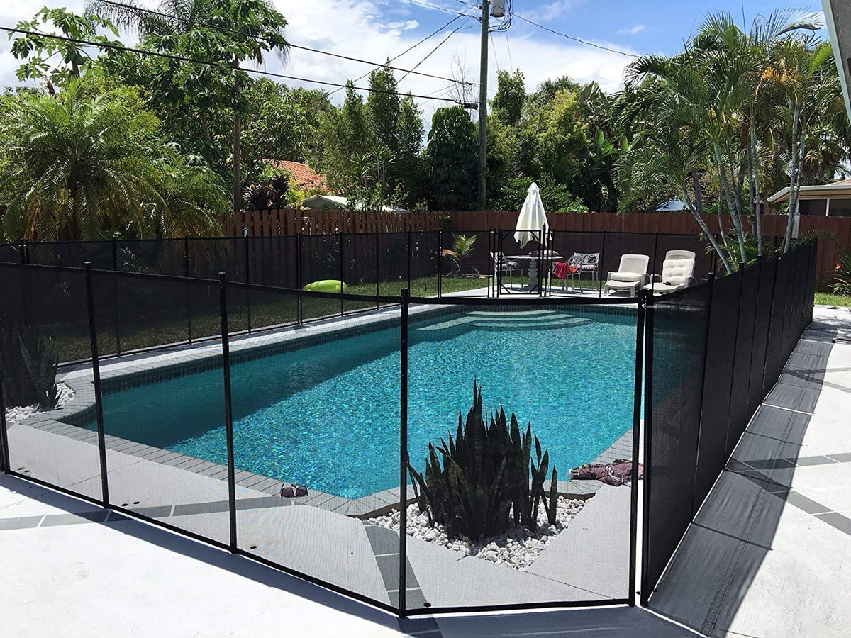 WaterWarden safety fence around inground pool providing child and pet protection using durable mesh