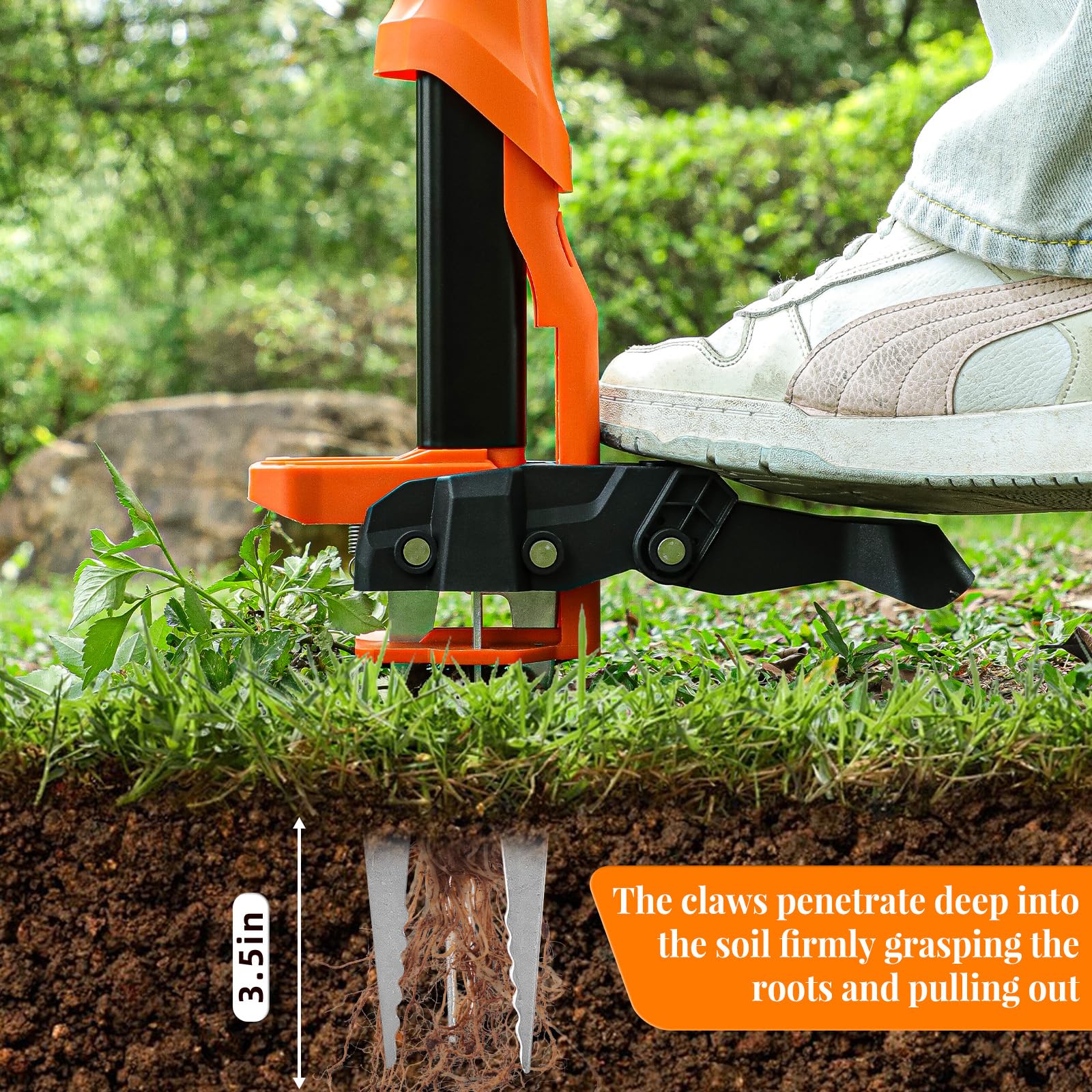 Watfigby weed puller showing nylon foot pedal for leverage