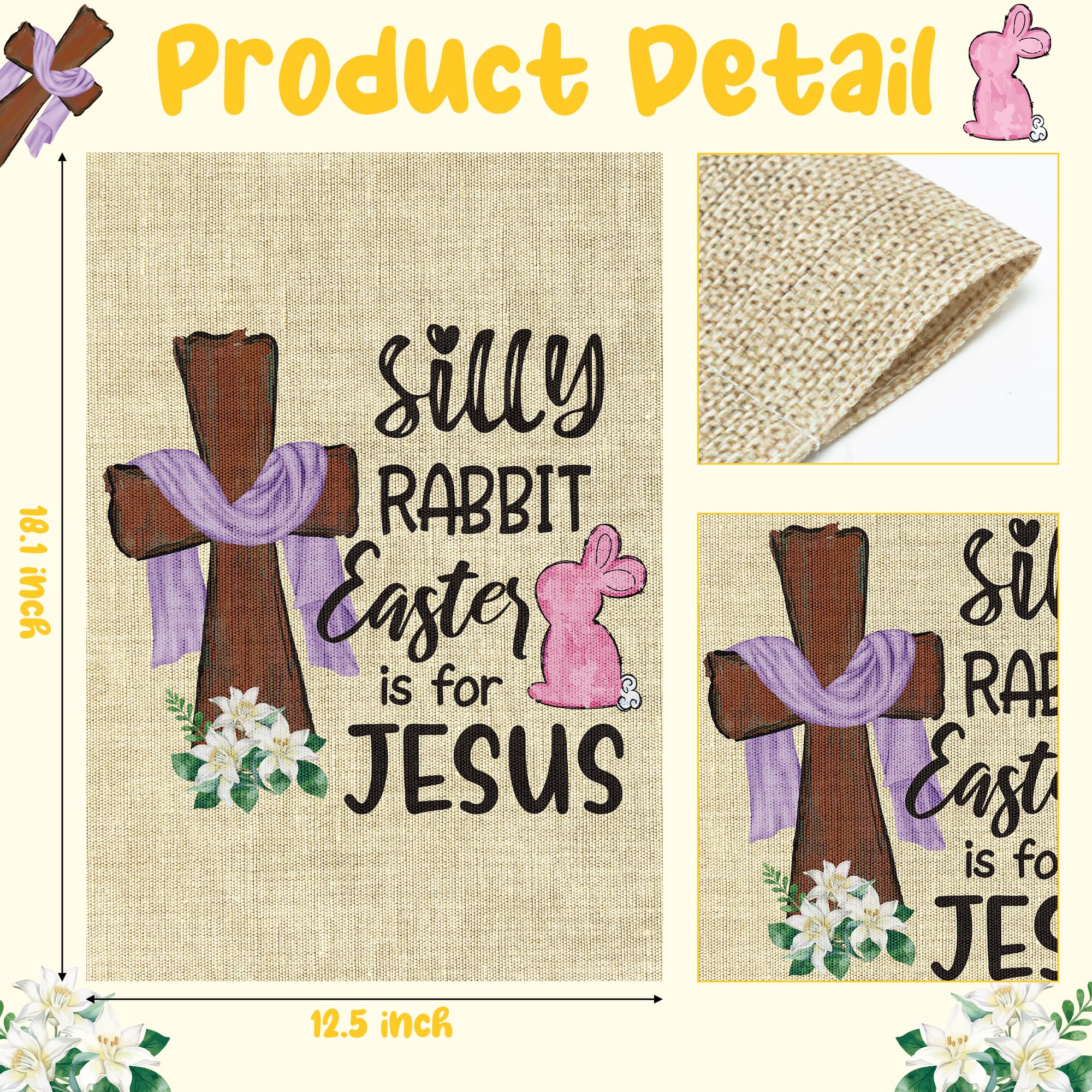 Close-up of cross and bunny motif on WATINC Easter flag for outdoor decor