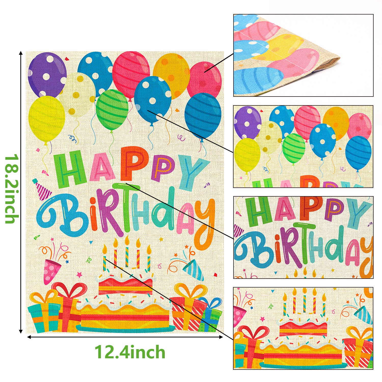 WATINC double-sided birthday flag with cake and balloons for high visibility.