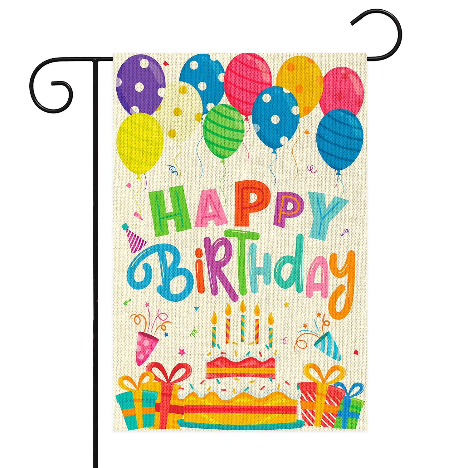 WATINC Happy Birthday burlap flag offers rustic charm for indoor or outdoor celebrations.