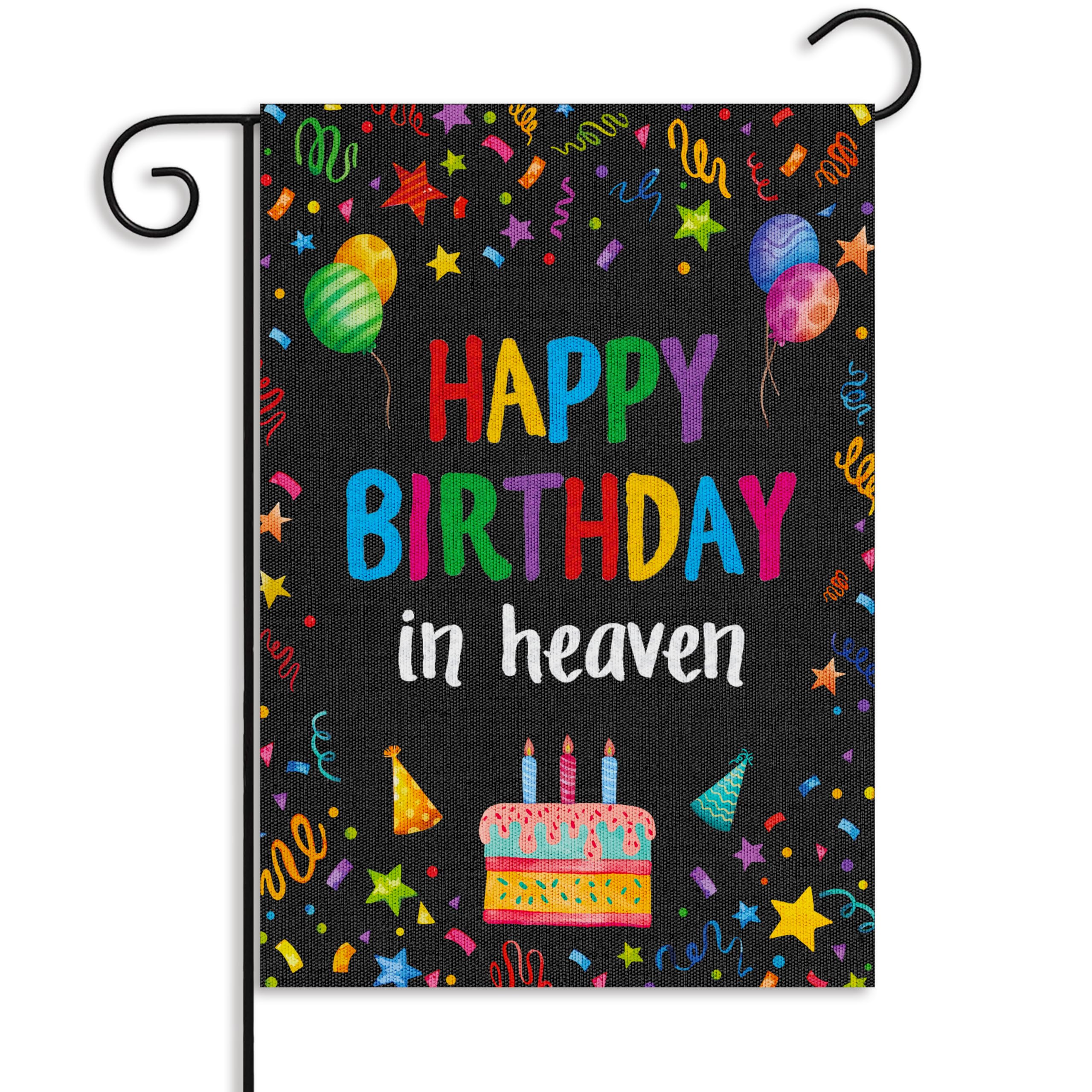 WATINC Happy Birthday in Heaven garden flag with colorful ribbons for grave memorial