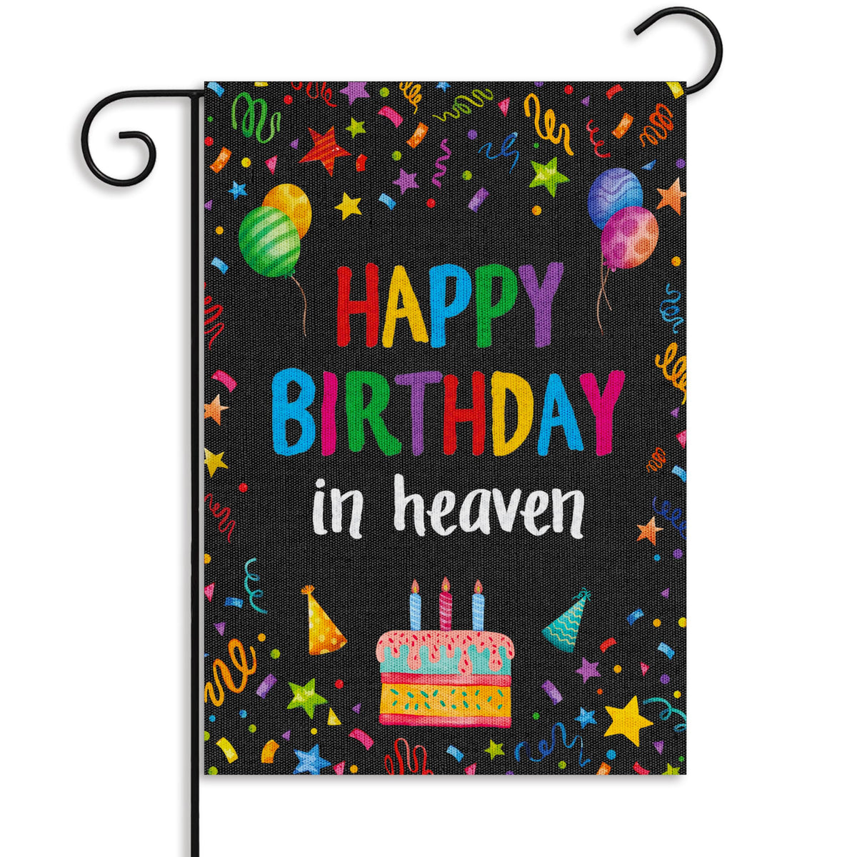 WATINC Happy Birthday in Heaven garden flag with colorful ribbons for grave memorial